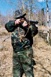 Muzzleloader hunter takes aim.